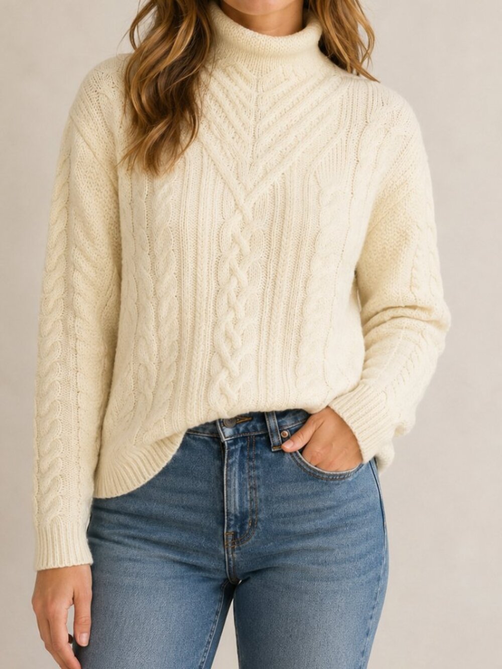 Marled Reunited Women's Cream Cable Knit Fisherman Chunky Cozy Sweater Winter S